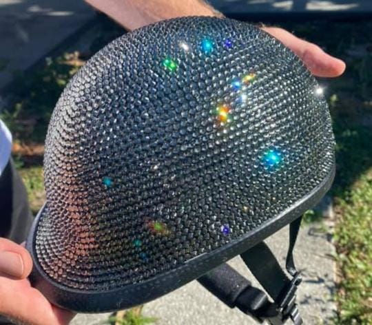 Custom Bling Rhinestone Jockey/Derby Style Novelty Motorcycle Helmet
