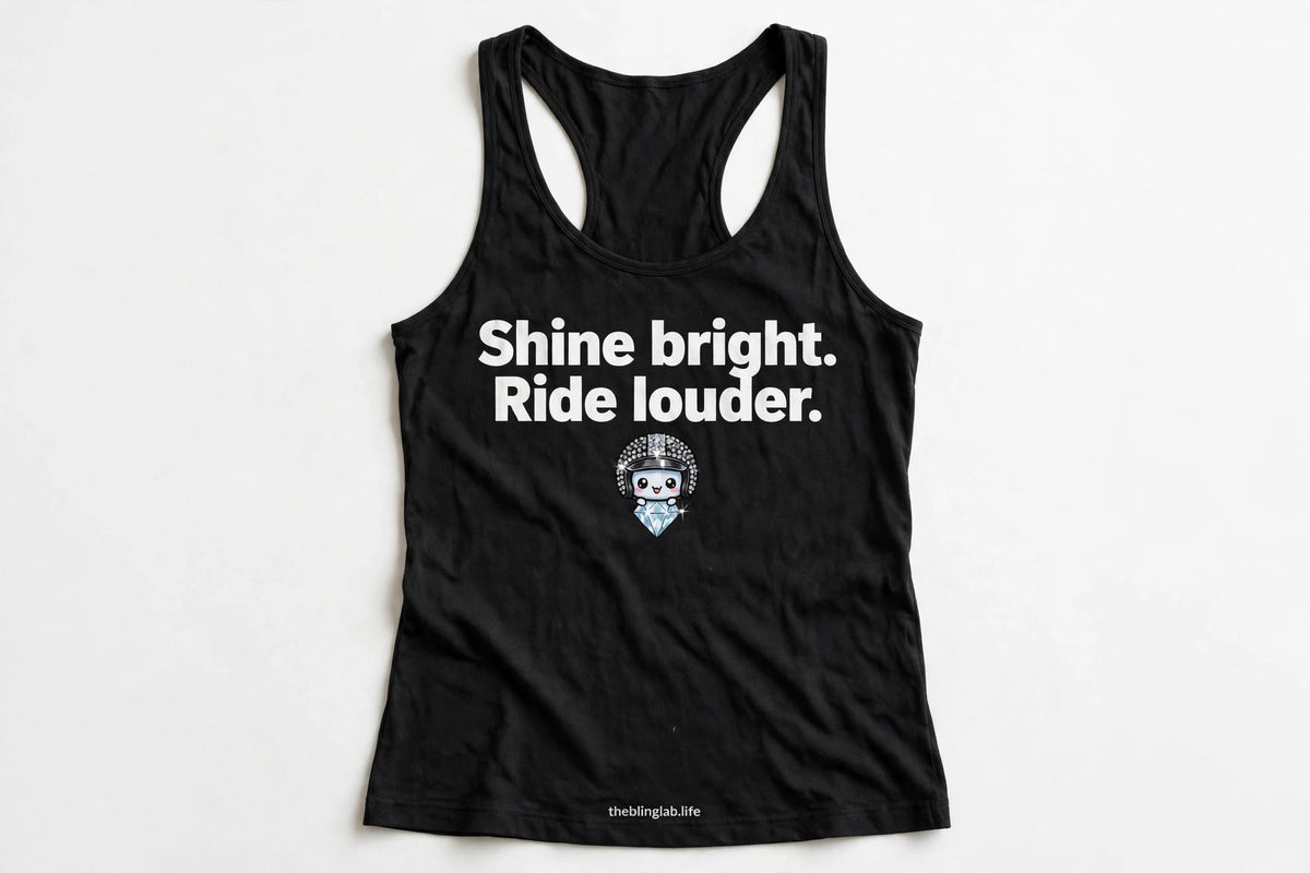 Shine Bright Ride Louder Tank – Biker Gemma Racerback