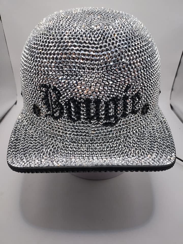 Made to Order PERSONALIZED Custom Full Bling Rhinestone Bling Novelty Motorcycle Baseball Style Helmet