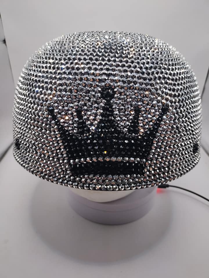 Made to Order PERSONALIZED Custom Full Bling Rhinestone Bling Novelty Motorcycle Baseball Style Helmet