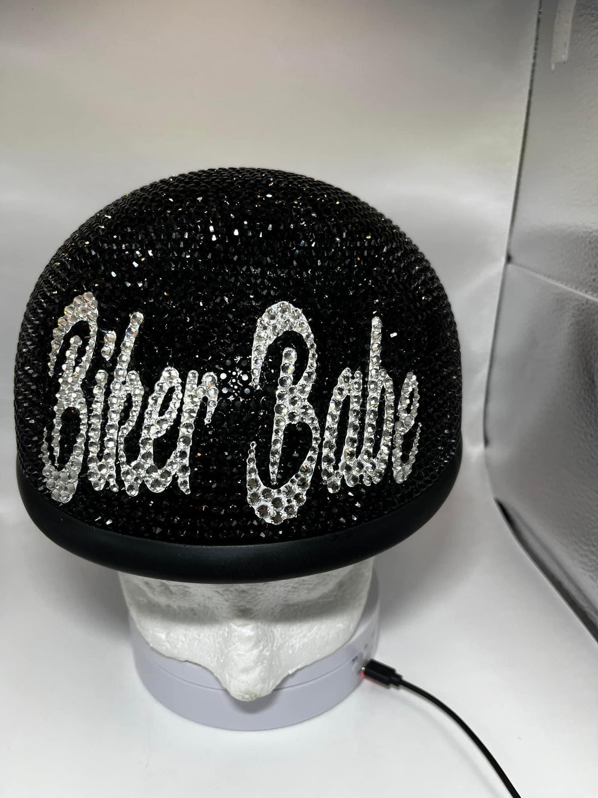 Custom Bling Black Rhinestones DOT Approved Motorcycle Half Helmet with Clear Crystal Personalized Designs S,M,L,XL Biker Babe Girl Skull
